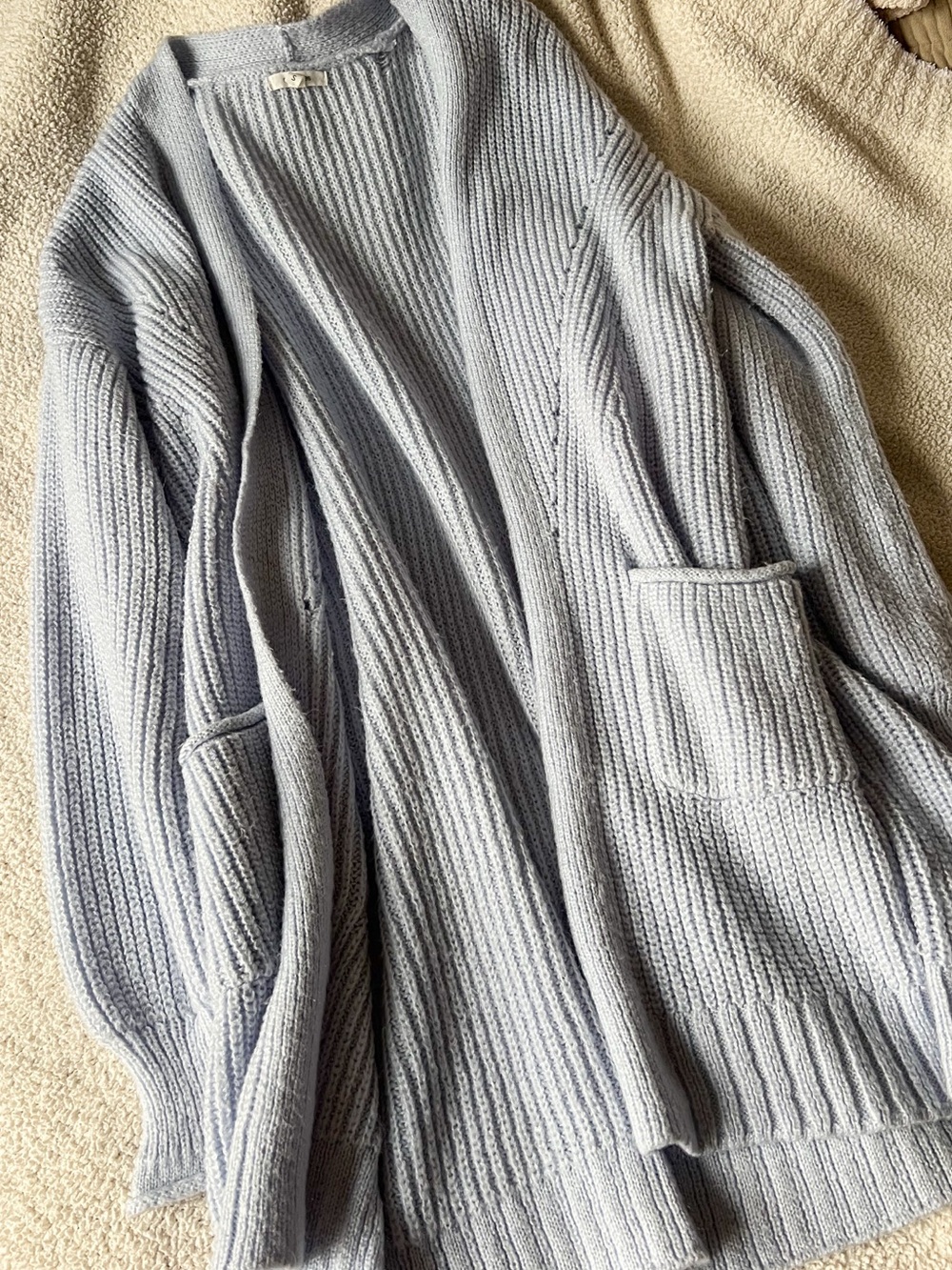 (maurices) light baby blue ribbed long sleeve oversized cardigan with pockets